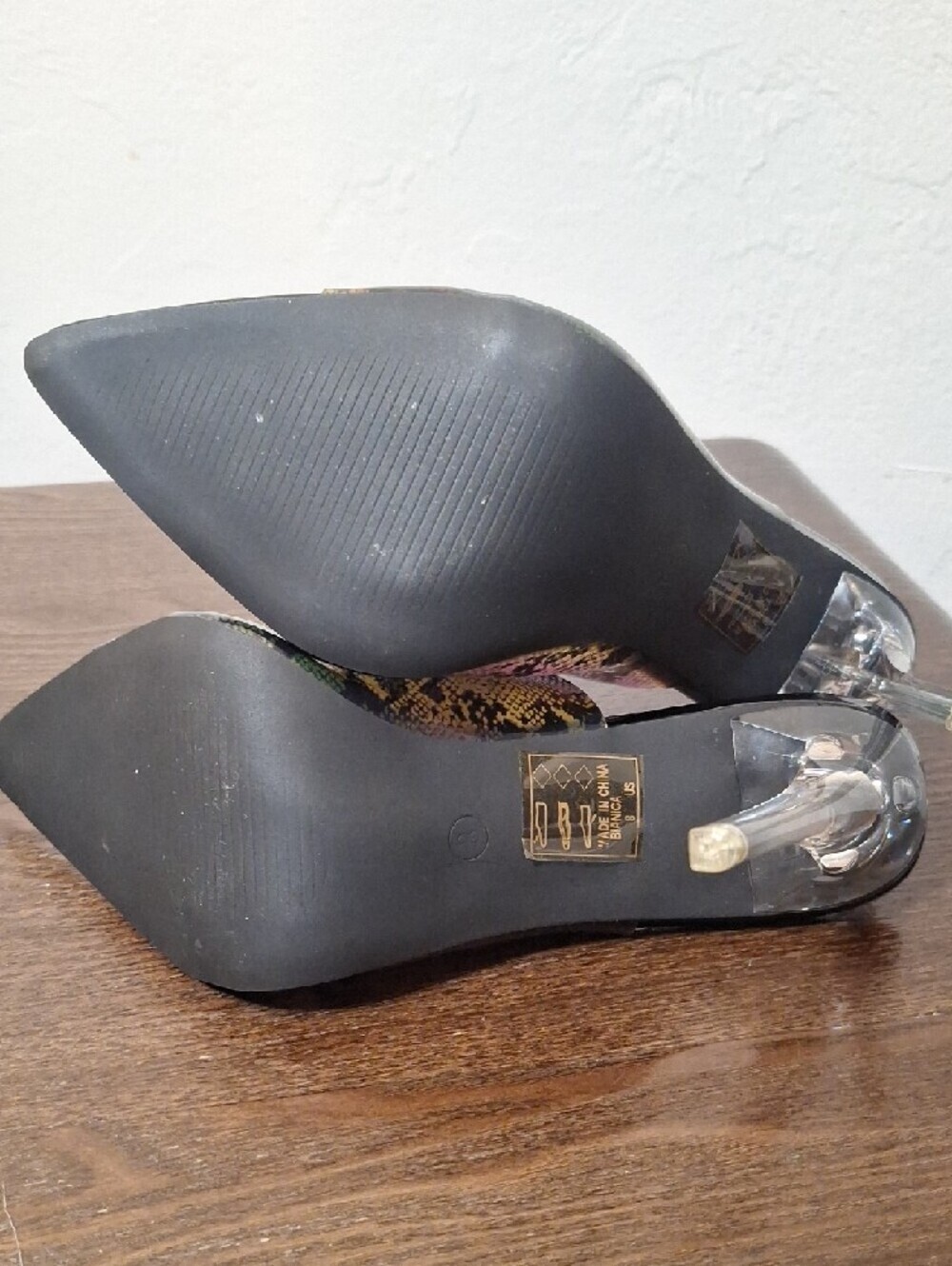 So Me Clear Heel Mule Sandals with Multicolor Snake Print Size 8 - Picture 8 of 11